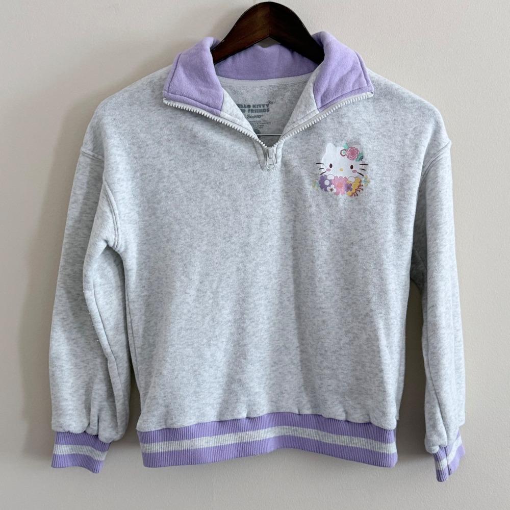 Hello Kitty and Friends Sanrio Kids Quarter Zip Sweatshirt Grey Purple Medium